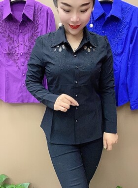 2026春季新款衬衫中年翻领上衣修身气质洋气时尚大码女打底小衫