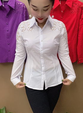 春秋新款气质翻领衬衫显瘦洋气女时尚中年短款小衫百搭上衣衬衣