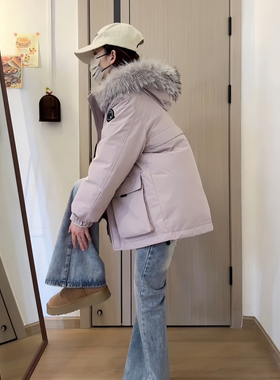 今年流行冰晶紫工装派克棉服女士2025年新款韩版宽松棉袄棉衣外套