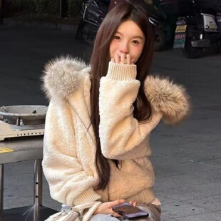 高级感棉服女士2026新款冬季短款加绒棉袄小个子仿羊羔毛棉衣外套