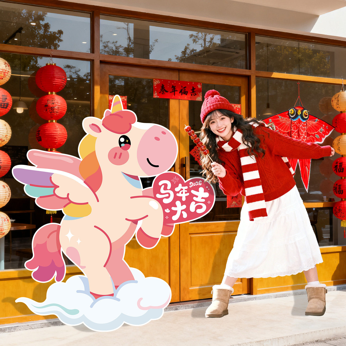 2026马年新年元旦春节学校幼儿园商场KT板立牌拍照装饰品场景布置,节庆用品/礼品,节日装扮用品,淘宝优惠券,粉丝福利购,淘宝优惠卷