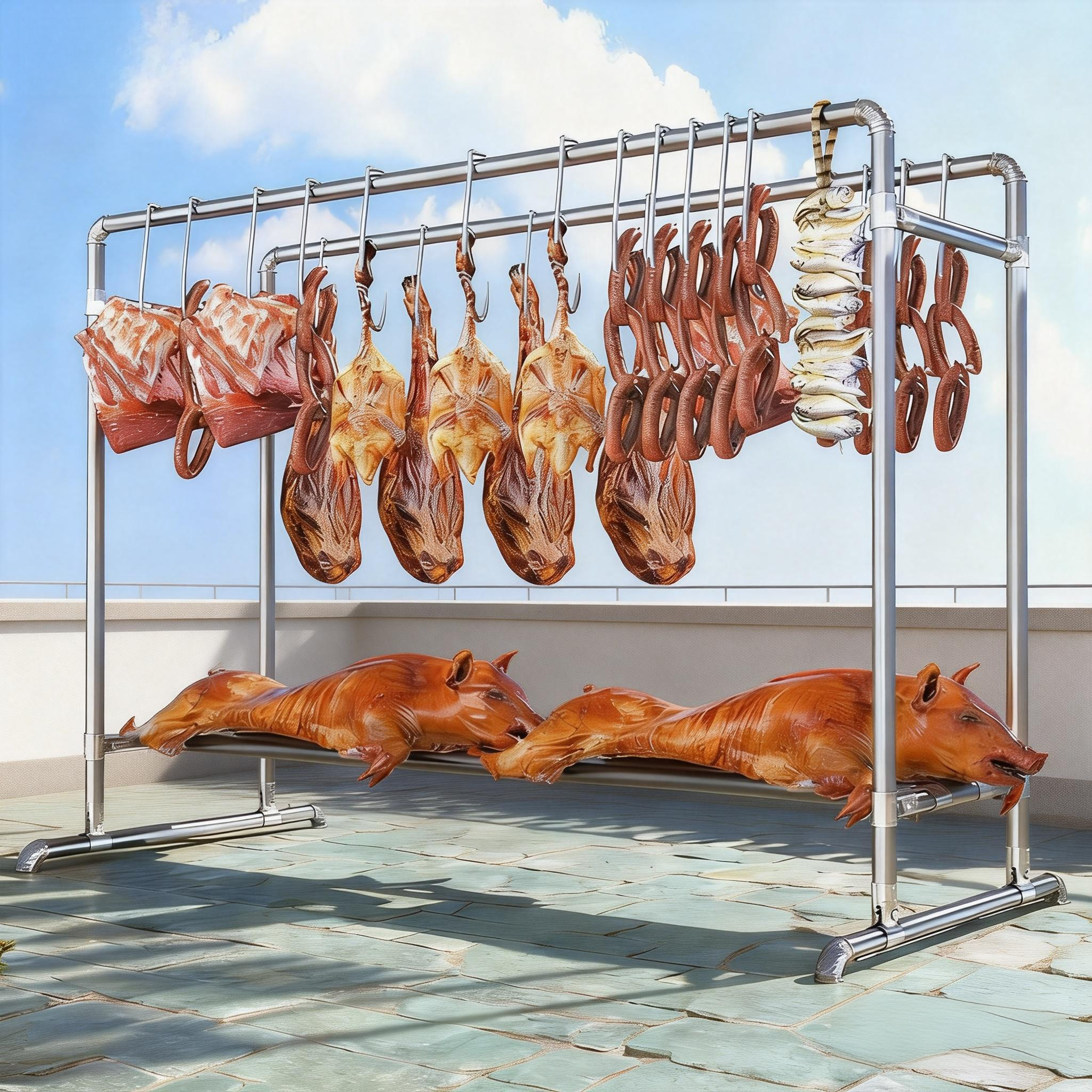 钢管挂肉架子落地家用户外晾肉架晾晒香肠腊肠烤鸭牛羊肉熏肉神器,收纳整理,置地/升降晾晒衣架,淘宝优惠券,粉丝福利购,淘宝优惠卷