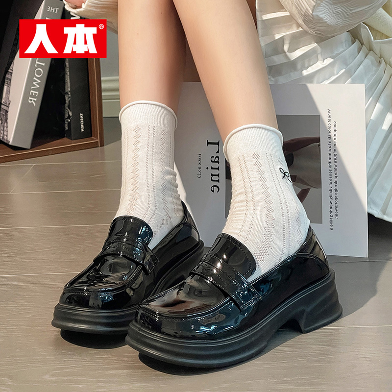 人本乐福鞋女款2025年春季新款厚底英伦风乐福鞋百搭一脚蹬jk鞋