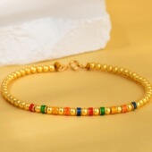 古法沙金手链铜镀金烧蓝珐琅彩虹桶珠子手串小众设计520礼物送礼