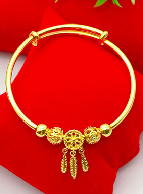 首饰手镯捕梦网女999足金珠流苏