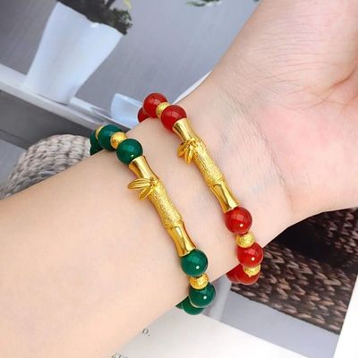 沙金竹节弯管玛瑙手串仿真黄金