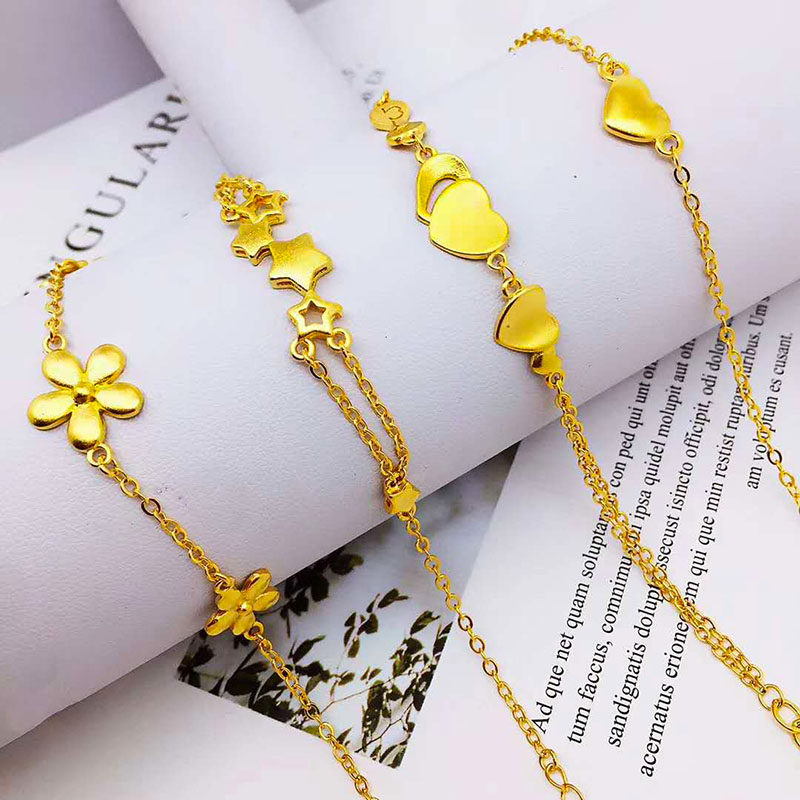 金店同款铜镀金手链女简约百搭越南沙金爱心转运珠手链镀黄金饰品