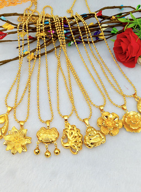 沙金项链女锁骨链平安扣吊坠