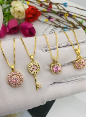 百搭方形闪钻沙金项链抖音同款