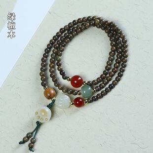 绿檀木4mm多圈猫爪吊坠手链男女简约时尚佛珠文玩手串108颗情侣款