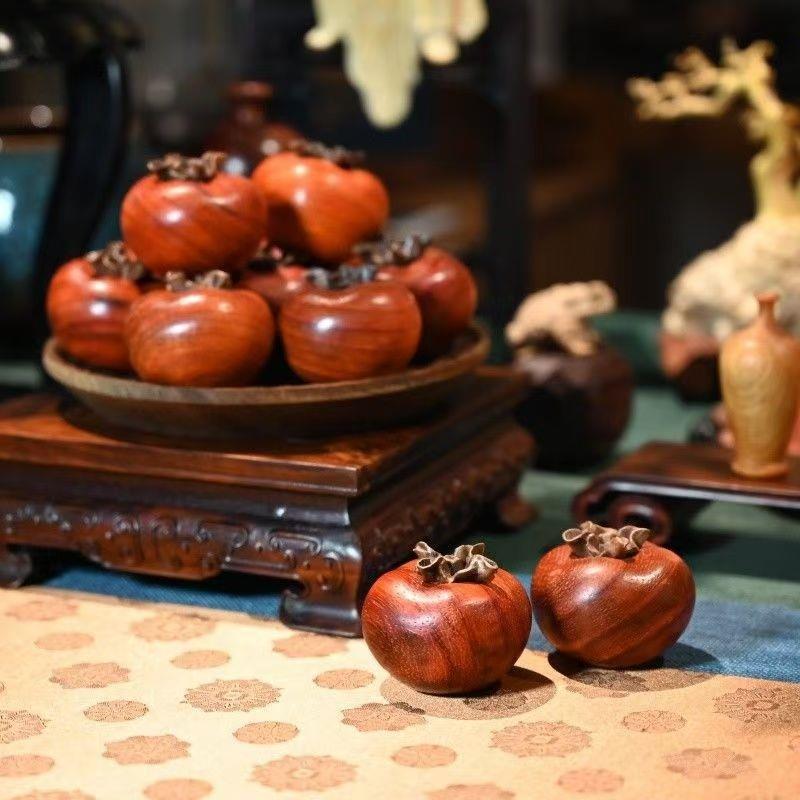 印度小叶紫檀事事如意柿子手把件文玩汽车茶桌客厅实木摆件装饰品