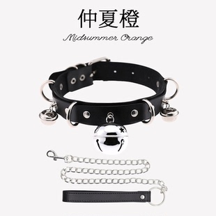 狗狗乖哦~ 情侣铃铛pu皮choker牵引绳锁骨项圈链男女性感颈圈cos