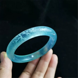 岫玉天青冻玉镯天空蓝镯子蓝冰圆条玉石手镯 贵妃玉镯