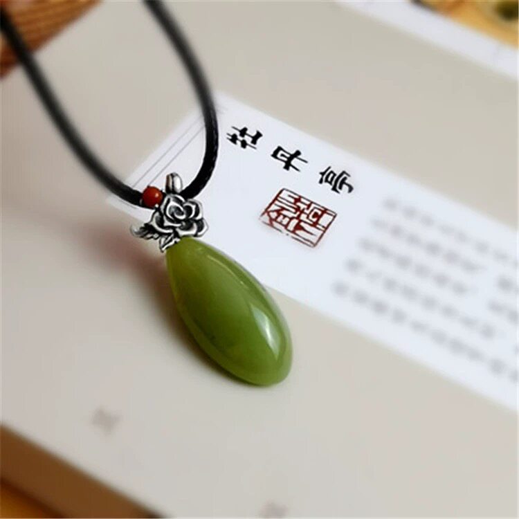 天然河磨玉吊坠水滴玉坠可镶嵌款段树林析木绿黄绿肉小精品无结构