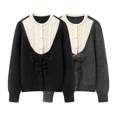 假两件蝴蝶结针织开衫女
