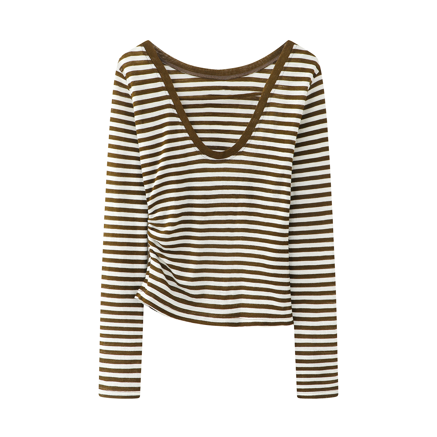 圆领条纹修身显瘦长袖T恤上衣