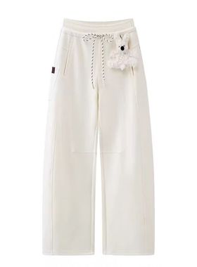 CHAONING2025冬新款松紧腰抽绳小熊挂饰直筒休闲裤女百搭阔腿裤