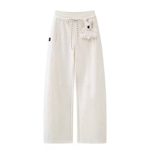 松紧腰抽绳小熊挂饰直筒休闲裤女