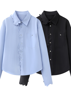 CHAONING通勤风花边长袖衬衫女2026春季新款翻领气质衬衣时尚上衣