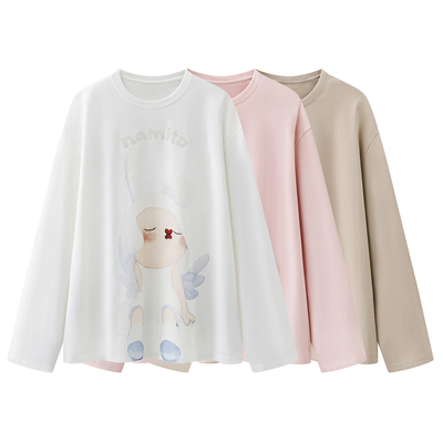 卡通风兔子印花长袖T恤女