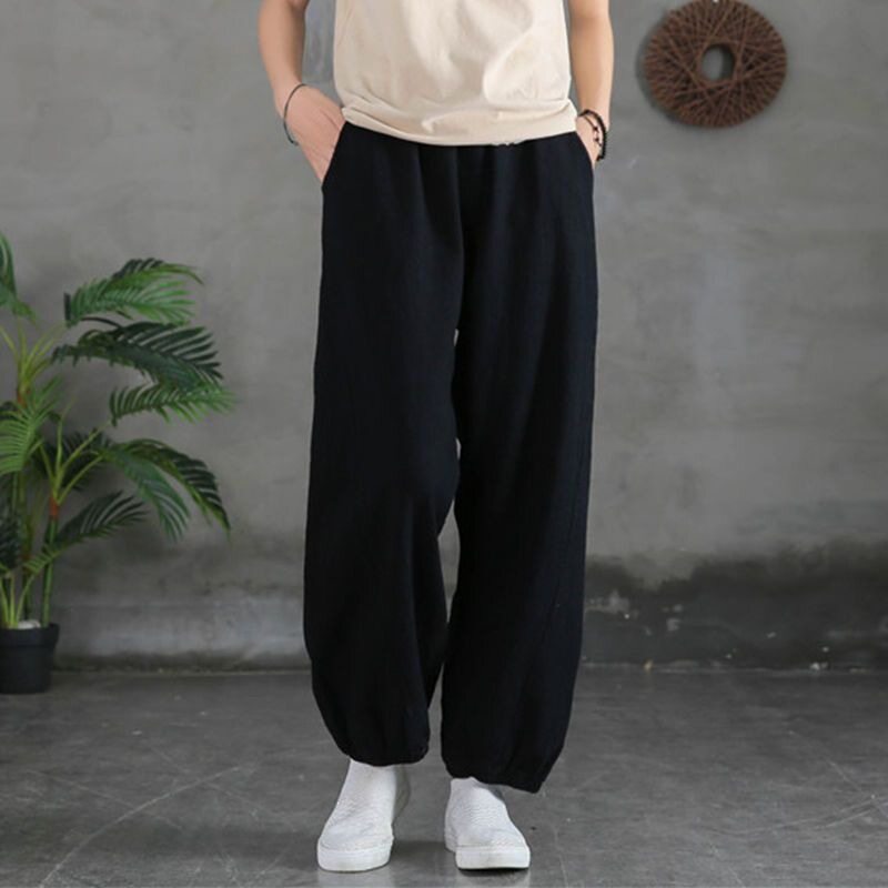 文艺复古棉麻灯笼裤女夏季2026新款束脚裤小个子纯色百搭休闲长裤
