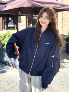 字母印花棒球服外套女2026春季新款BF风宽松百搭立领夹克风衣女款