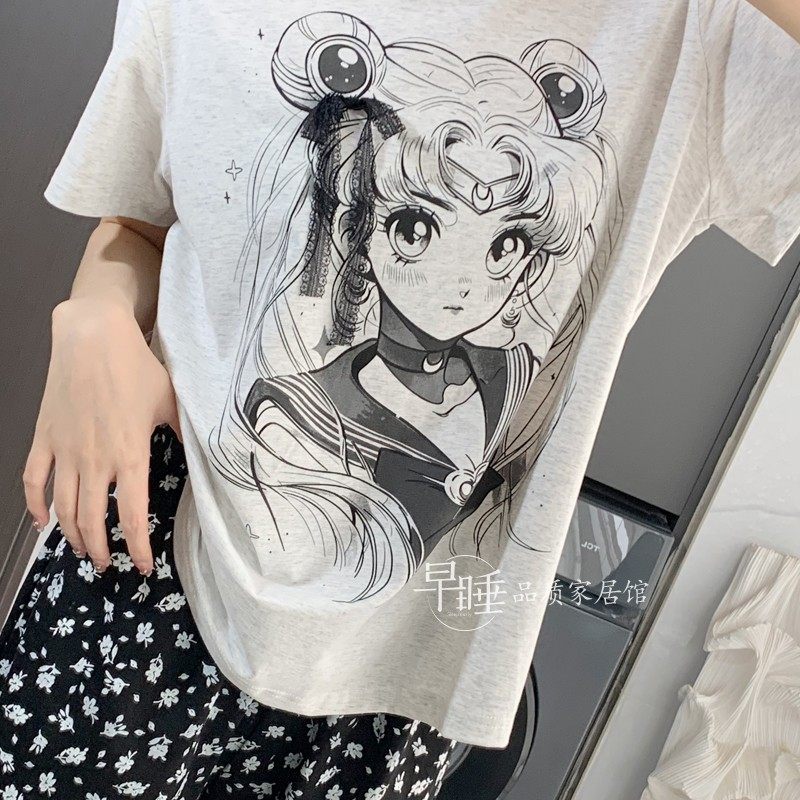 美少女碎花纯棉夏季短袖女士睡衣
