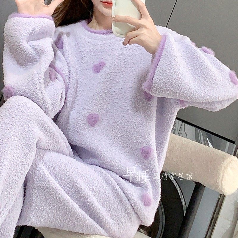 半边绒女加厚爱心水貂绒套头睡衣