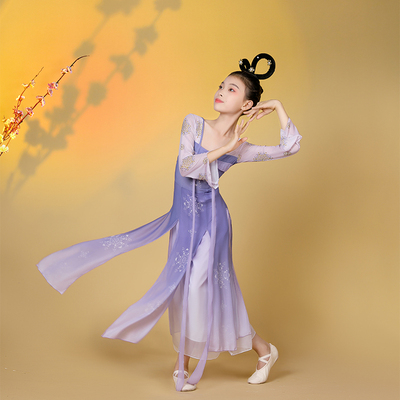 古典舞蹈演出服女儿童旗袍服装飘逸纱衣民族舞练功服扇子舞表演服