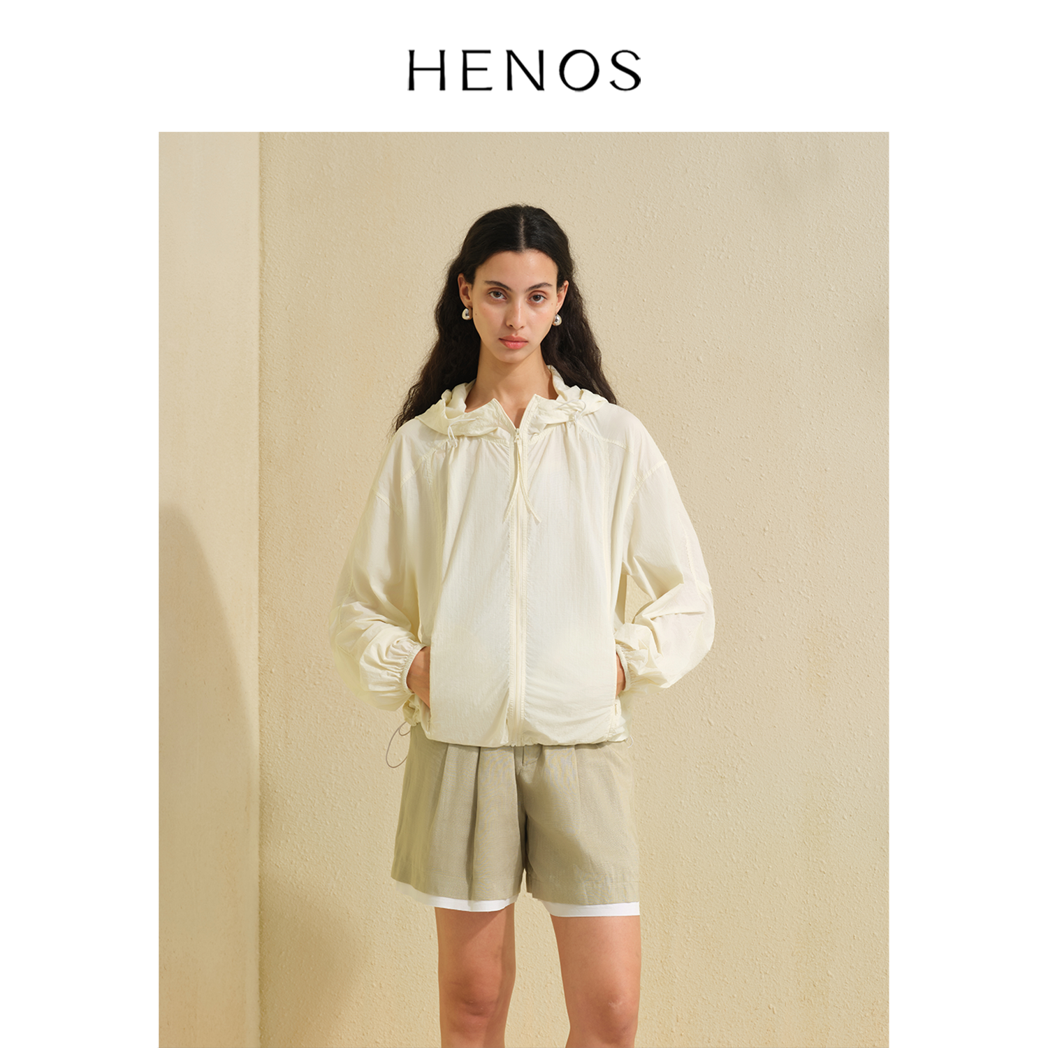 HENOS26夏新清爽凉感速干连帽抽绳轻薄遮挡阳光外套上衣防风晒衣