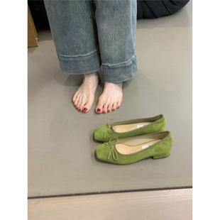 法式 女2025年新款 小眾優雅溫柔仙女絨面淺口晚晚鞋 氣質粗跟單鞋