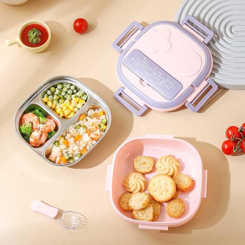 寄餐园304不锈钢儿童单层三格饭盒可爱保温便当幼儿园午餐盒
