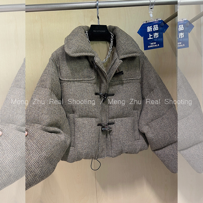 高端现货冬季翻领千鸟格纹新国标90白鸭绒面包服外套羊毛羽绒服女,女装/女士精品,羽绒服,淘宝优惠券,粉丝福利购,淘宝优惠卷