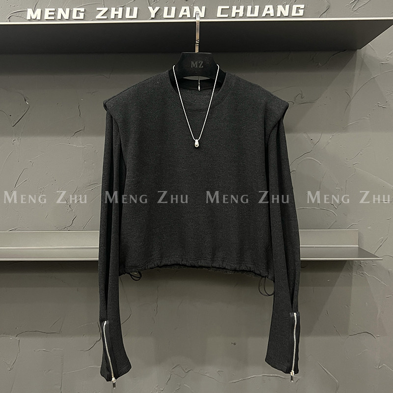 高端欧货秋冬新款高级感巨好看的上衣垫肩圆领下摆抽绳独特T恤女,女装/女士精品,T恤,淘宝优惠券,粉丝福利购,淘宝优惠卷