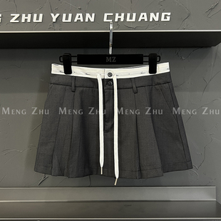 高端欧货2025新款 半身裙女夏jk短裙 显瘦百搭抽绳高腰百褶拼接西装