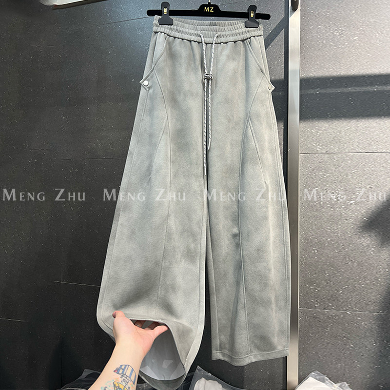 高端欧韩2025年春季新款松紧高腰拼接休闲宽松百搭阔腿弯刀卫裤女,女装/女士精品,休闲裤,淘宝优惠券,粉丝福利购,淘宝优惠卷