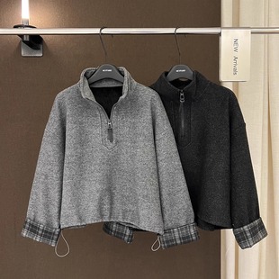 立领拉链下摆抽绳磨毛加绒卫衣女 高级感巨好看 高端欧货冬季 新款