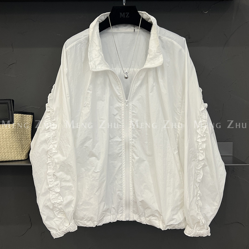 高端欧韩2025年夏季新款领口蕾丝拼接木耳边洋气时尚防晒衣外套女,女装/女士精品,短外套,淘宝优惠券,粉丝福利购,淘宝优惠卷