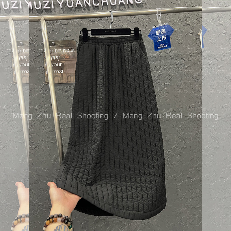 高端欧货新款螺纹坑条压线竖纹过膝长款后开叉a字夹棉半身裙女冬,女装/女士精品,半身裙,淘宝优惠券,粉丝福利购,淘宝优惠卷