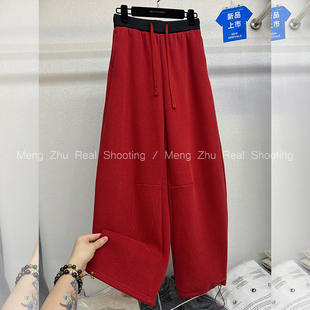 女冬加绒弯刀卫裤 脚猪鼻扣抽绳休闲直筒阔腿裤 裤 高端现货2025新款