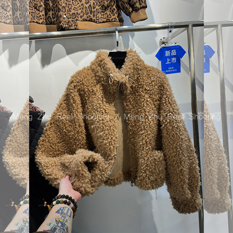 高端现货2024年冬季新款下摆抽绳皮毛一体拼接毛茸茸羊羔毛外套女,女装/女士精品,短外套,淘宝优惠券,粉丝福利购,淘宝优惠卷