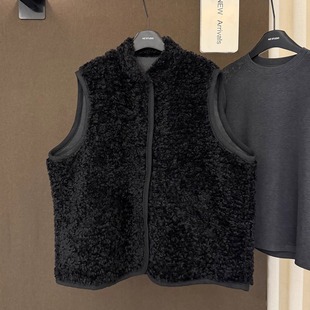 皮毛一体拼接羊羔毛马甲女冬 坎肩无袖 高端欧货新款 高级感巨好看