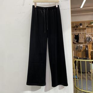 女裤 直筒裤 加绒松紧腰醋酸丝绒长裤 新款