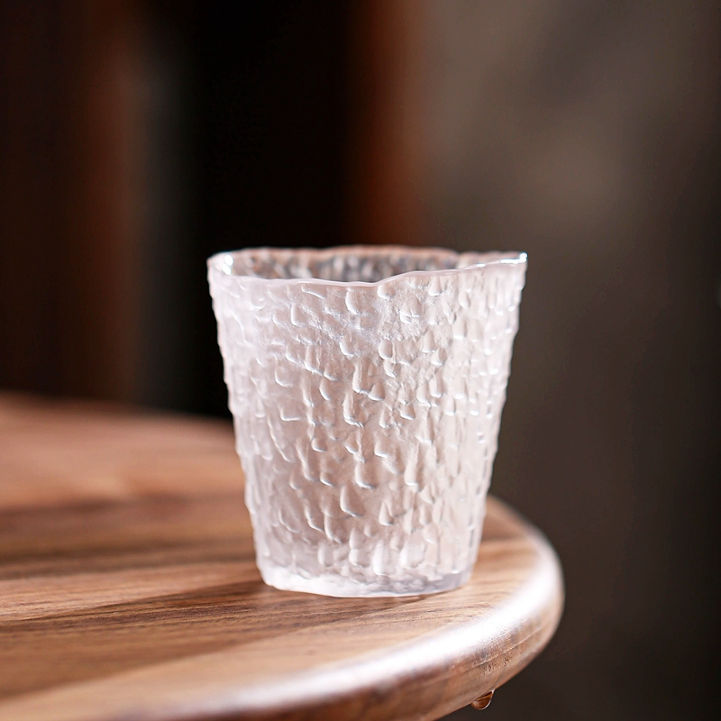 高质感冰川纹玻璃水杯家用男士茶杯透明马克杯子耐高温单层咖啡杯