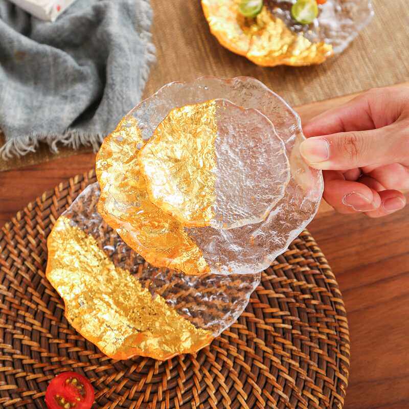 蛋糕玻璃金箔家用零食小吃甜品盘