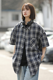 中性女装2024夏新宽松美式休闲潮流格子短袖衬衫女情侣Y460P38特，男装衬衫，电商A222A