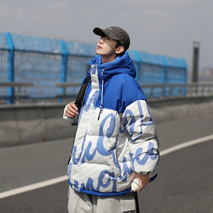 90%标白鸭绒连帽羽绒服男2024冬拼接宽松休闲情侣大码YR02P298图片