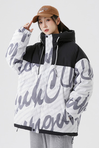 美式高街2024冬90%标羽绒服女连帽潮拼接宽松情侣大码YR72P298图片
