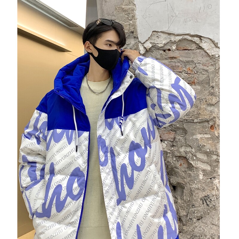 高品质90%标羽绒服男连帽拼接2024冬新潮宽松情侣大码YR51P298,男装羽绒服,电商A222A