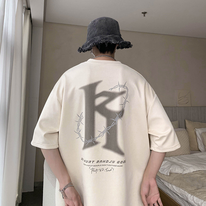 宽松美式休闲潮短袖T恤男ins港风夏新鹿皮绒情侣大码Y237P30,男装T恤,电商A222A